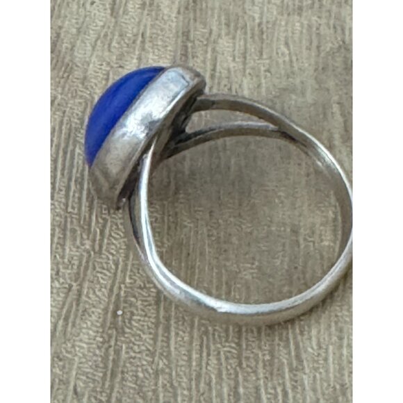 Sterling Silver Blue Lapis Oval Ring Elegant Vintage Jewelry Bohemian Chic SZ 7 - Picture 4 of 7